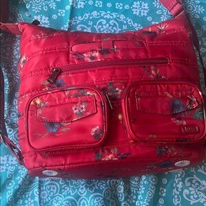 Lug Zipliner Red Floral Crossbody Bag - Lightweight Women’s Shoulder Bag